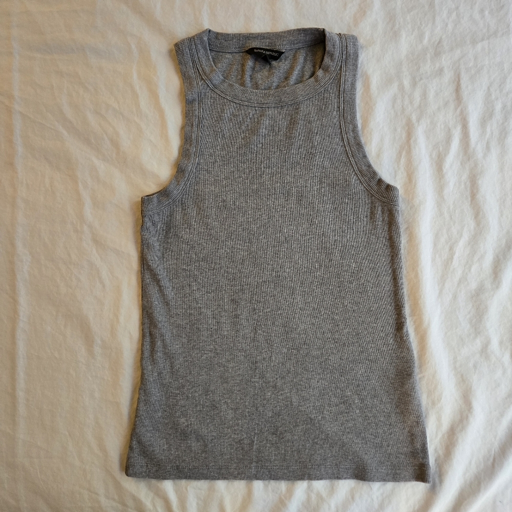 Banana Republic Grey M Ribbed Cotton Cutaway Tank Top Racerback